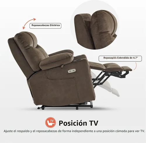 Vista 7 de MCombo Silla reclinable pequeña con triple motor eléctrico para ancianos Café