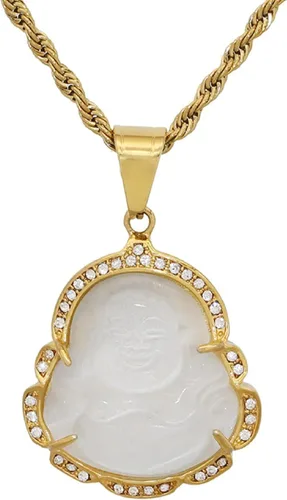 Vista 19 de COLORFUL BLING Lucky Laughing Buddha - Collar con colgante de jade verde con circonita cúbica, amuleto de piedras preciosas para mujeres y hombres