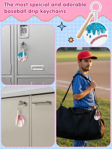 Vista 6 de Taiyin 18 juegos de llaveros acrílicos de béisbol y sóftbol a granel para bolsa de pelotas de bricolaje, regalos de fiesta deportiva, mini dijes
