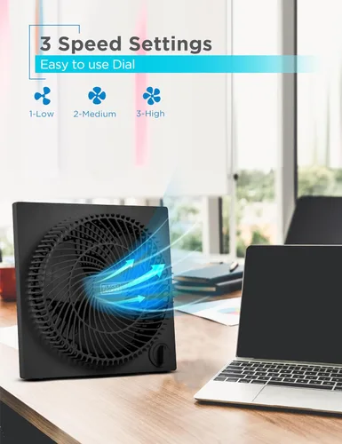 Vista 3 de BLACK+DECKER - Ventilador de caja sin marco de 9 pulgadas, ventilador de escritorio independiente con 3 configuraciones de velocidad, ventilador