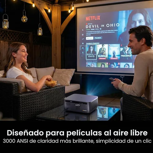 Vista 3 de HAPPRUN Proyector para exteriores de 3000 lúmenes ANSI con Google TV Negro