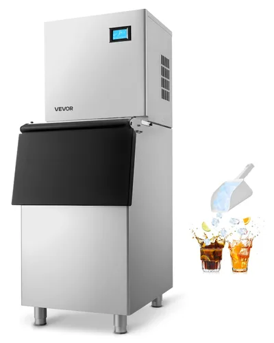 Vista 12 de VEVOR - Máquina comercial para hacer hielo, 136 kg/24 horas, con recipiente de almacenamiento de acero inoxidable de 136 kg, máquina para hacer