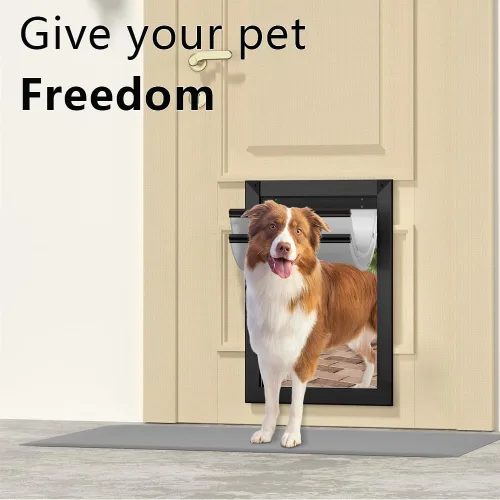 Vista 2 de MAVRICPOWER Puerta grande resistente a la intemperie para perro, con dos paneles de bloqueo deslizantes, puerta de aluminio para puerta exterior