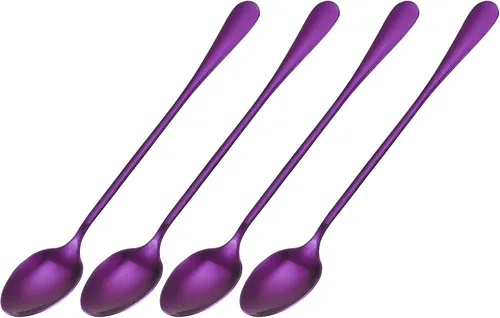 Vista 9 de uxcell Juego de 4 cucharas de mango largo, cuchara de helado de acero inoxidable de 7.5 pulgadas, cucharas de café para mezclar, bebidas, café (azul)