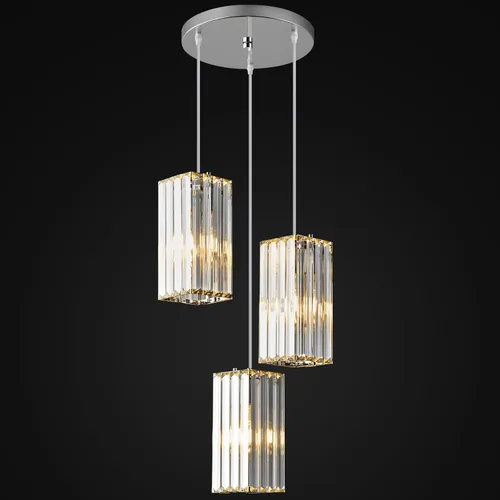 Vista 18 de Lámpara colgante moderna cromada rectangular de iluminación colgante mini candelabros de cristal, lámpara colgante ajustable para cocina, isla