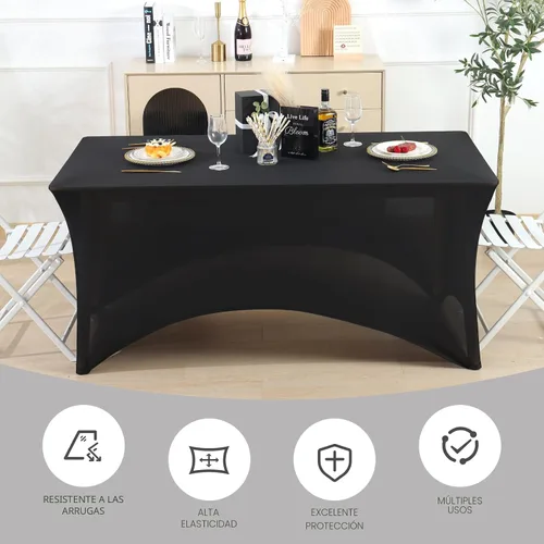 Vista 5 de Fixwal Paquete de 6 Cubiertas de Mesa, Mantel de Spandex Ajustado Rectangular de 6 Pies Resistente Elástico Cubierta de Mesa Rectangular para Patio