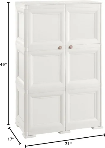 Vista 3 de Omnimodus - Armario de almacenamiento de plástico con puertas; armario ligero con 3 estantes para organización; fácil montaje, color crema