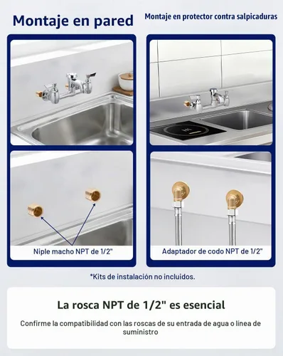 Vista 7 de Grifo de fregadero de fregona central de 8 pulgadas con interruptor de con caño corto