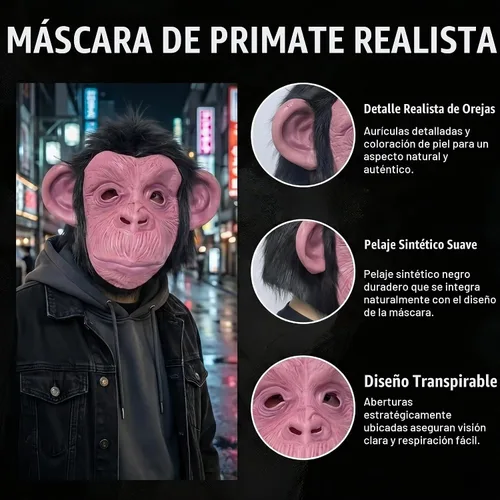 Vista 4 de Disfraz de mono para adultos, máscara de gorila divertida de látex