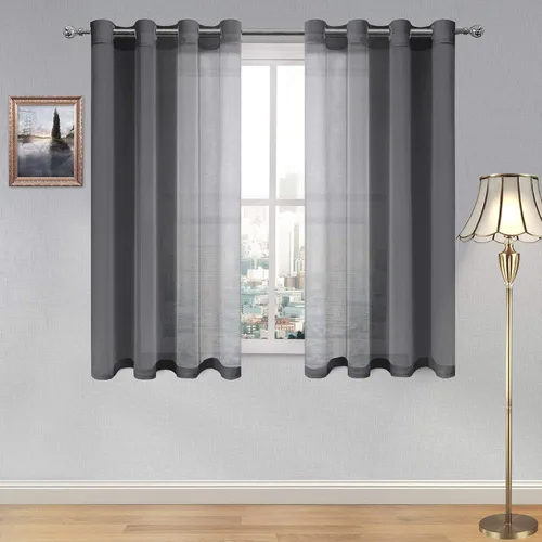 Vista 92 de DWCN Cortinas traslúcidas color verde frijol para sala de estar y dormitorio - Cortinas voile con aspecto de lino sintético con ojales en la parte