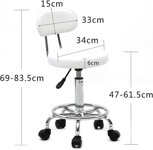Vista 2 de Silla de salón con ruedas, silla ajustable con tecnología de pestañas con respaldo, asiento giratorio de masaje con ruedas, taburetes hidráulicos
