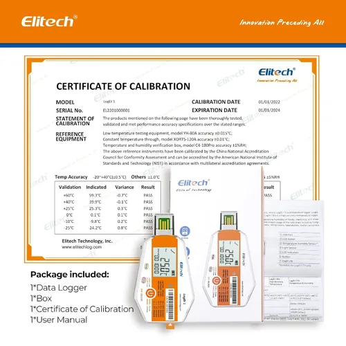Vista 6 de Elitech LogEt1TH - Paquete de 1000 registradores de datos desechables certificados por PQS, sensor de luz y humedad de temperatura, pedidos a granel