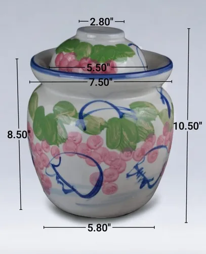 Vista 2 de Tarro mediano de encurtido de porcelana de 3 litros con 2 tapas Fermentación de decapado Kimchi Crock Grape Jingdezhen chino coreano
