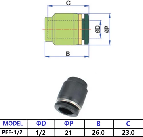Vista 3 de 10PCS Tubo de 1/2 pulgada OD Tapón neumático Tapón, PPF-1/2 Plástico Push-in Connect Fitting