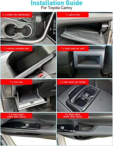 Vista 4 de Para Toyota Camry Accessories 2018 2019 2020 2021 2022 2023 2024 Inserto de portavasos personalizado, organizador de consola central, tapete de Negro