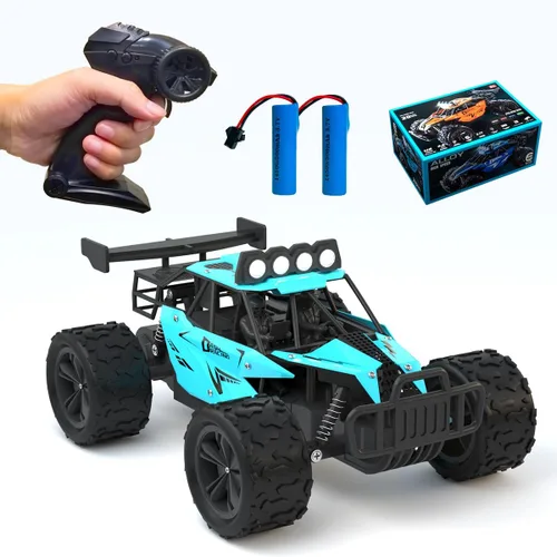 Vista 5 de Coche de control remoto Monster Truck Juguetes a escala 1:16 RC Car para niños 2.4GHz de alta velocidad 12.4 mi/h con faros LED, autos RC Negro