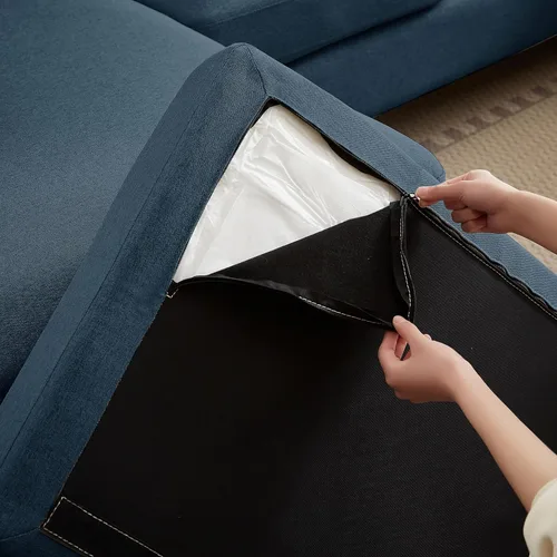 Vista 6 de Sofá modular de 105 pulgadas para sala de estar, sofá en forma de U de 4 plazas con doble diván de fibra de lino de poliéster, color azul Gris claro