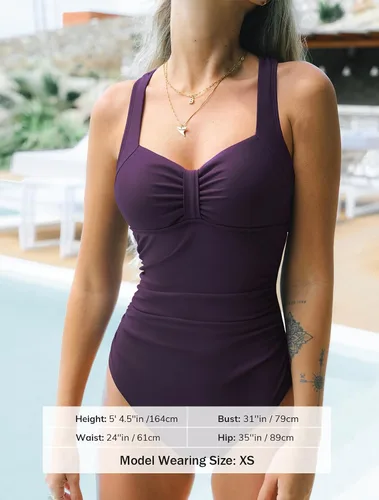 Vista 5 de CUPSHE Traje de baño de una pieza para mujer con control de abdomen fruncido y espalda cruzada