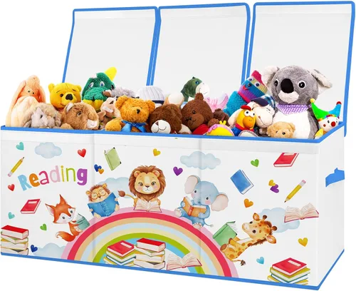 Vista 12 de decalsweet Caja de juguetes para niños, contenedor de almacenamiento plegable con asas para tapas para niños y niñas, caja organizadora de juguetes