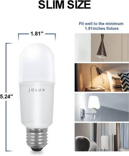 Vista 2 de Jolux Focos LED para accesorios cerrados, equivalente a 100 W (14 W), 2700 K blanco suave, 1500 lm, base E26 delgada de 1.81 pulgadas, no regulable