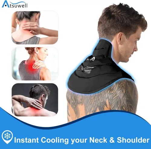 Vista 2 de Atsuwell Bolsa de hielo para el cuello, bolsa de hielo de gel reutilizable para cuello y hombro, envoltura fría para compresión fría de la parte