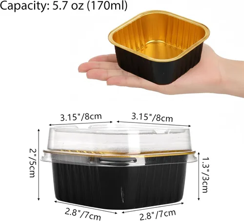 Vista 2 de ZEAYEA 100 mini moldes para pasteles con tapas, 5.7 onzas de papel de aluminio cuadrado para hornear, moldes desechables para magdalenas, postre