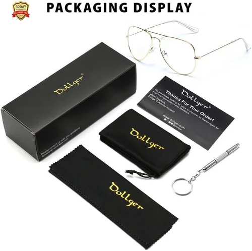 Vista 7 de Dollger Gafas de lente transparente Aviator sin receta para mujeres y hombres 3025 dorado