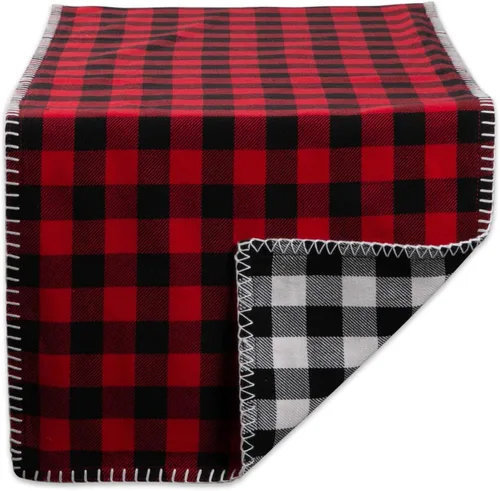 Vista 4 de DII Buffalo Check, colección reversible, camino de mesa, 14x72, rojo y negro