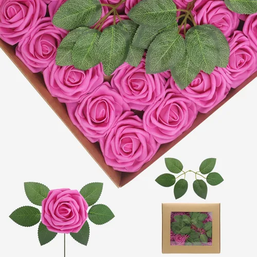 Vista 22 de Flores artificiales, rosas falsas de espuma de aspecto real, combo de flores artificiales de boda para ramos de boda, centros de mesa, arreglos