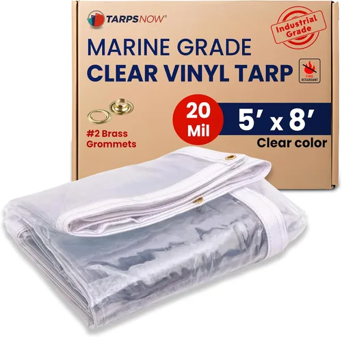 Vista 21 de Tarps Now - Lona de vinilo transparente ignífugo de grado marino con ojales de latón, impermeable y resistente, lona multiusos para interiores