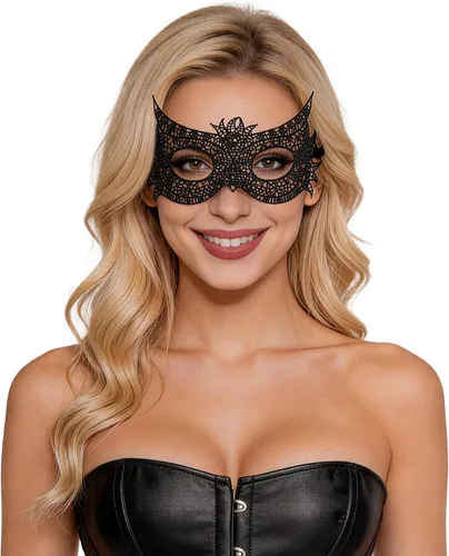 Vista 23 de Bonnie Z. Leonardo Máscaras de mascarada para mujer A-gato negro