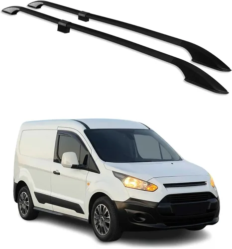 Vista 13 de Barra de techo OMAC con raíles laterales para Ford Transit Connect 2010-2013 L1 SWB, negro, aluminio, 2 piezas