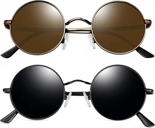 Vista 15 de Joopin Gafas de sol redondas pequeñas Hippie Circle Teashades Traje de protección UV Todo negro