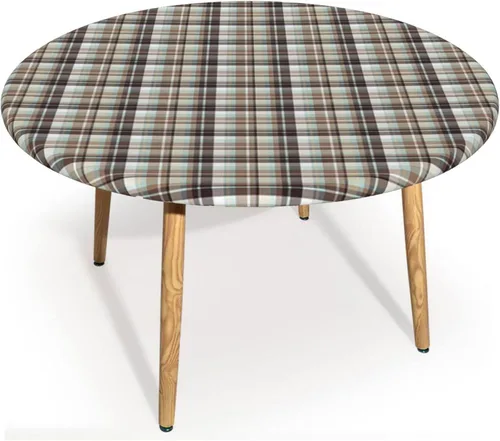 Vista 11 de Mantel redondo de mandala marrón, cocina, comedor o exterior, impermeable y lavable, mantel redondo con bordes elásticos, marrón castaño beige, se