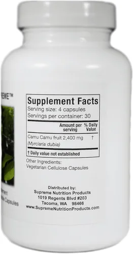 Vista 2 de Supreme Nutrition Camu Supreme, 120 cápsulas vegetarianas de fruta Camu Camu pura