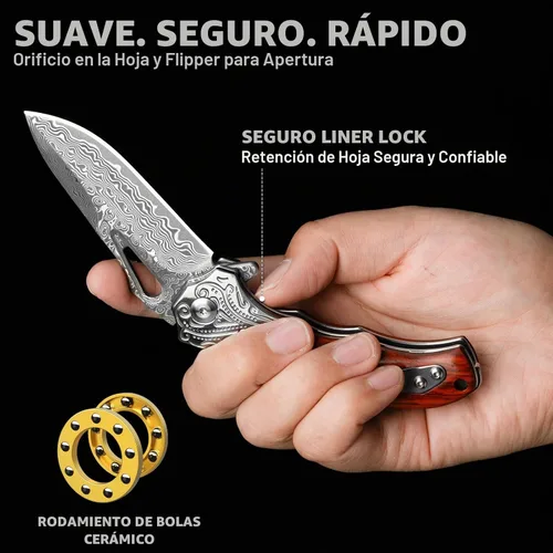 Vista 3 de NedFoss TIGERSHARK Cuchillo de bolsillo de Damasco para hombre, cuchillo plegable de Damasco VG10 forjado a mano de 2.75 pulgadas con mango