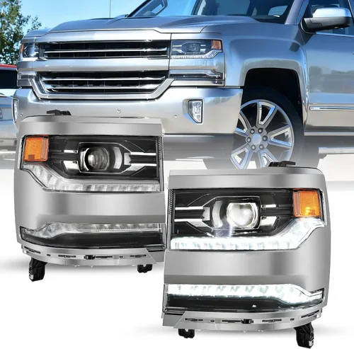 Vista 17 de Ensamble de faro HID/Xenón SOCKIR Compatible con Chevy Silverado 1500 2016-2019/19 Chevy Silverado 1500 LD [con bombilla HID D5S] con DRL LED