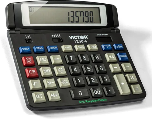 Vista 7 de Victor 1200-4 Calculadora de escritorio empresarial de doble potencia de 12 dígitos, color negro