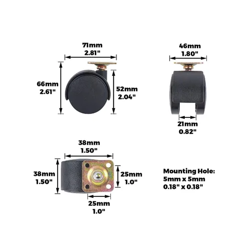 Vista 9 de Shepherd Hardware 9417 Rueda para silla de oficina de 2 pulgadas, rueda doble, placa cuadrada de 1-1/2 pulgadas, capacidad de carga de 75 libras