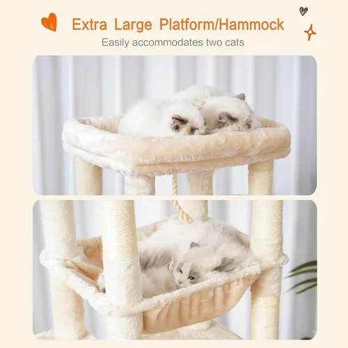 Vista 5 de Heybly Árbol para Gatos para Gatos Grandes de 20 libras de Servicio Pesado, Torre para Gatos XXL de 60 pulgadas para Gatos de Interior, Condominio