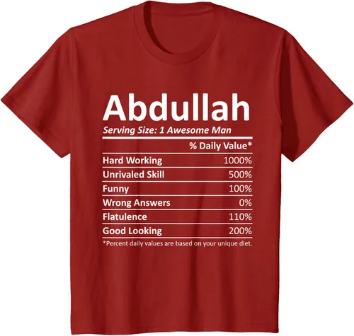 Vista 25 de ABDULLAH Nutrition Funny Birthday Personalizado Nombre Regalo T-Shirt Negro