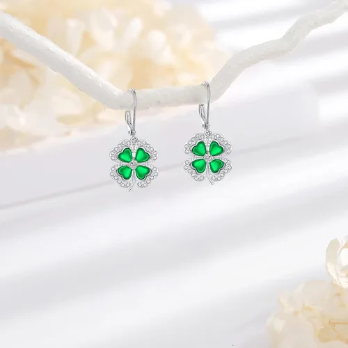 Vista 76 de Aretes colgantes de plata de ley con diseño de árbol de la vida, flor, abeja, animales, gato, colibrí, piedra lunar, turquesa, aretes con cierre