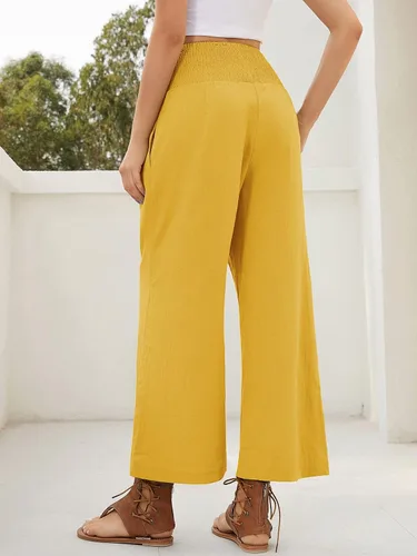Vista 2 de QIANXIZHAN Pantalones cortos de pierna ancha para mujer, pantalones palazzo de cintura alta, pantalones de verano bohemios fluidos para la playa