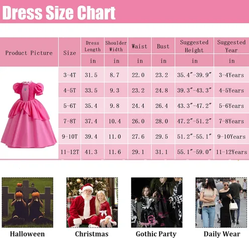Vista 3 de Disfraz de princesa melocotón para niñas, traje de cosplay, vestido de princesa con corona, juego de 5 piezas