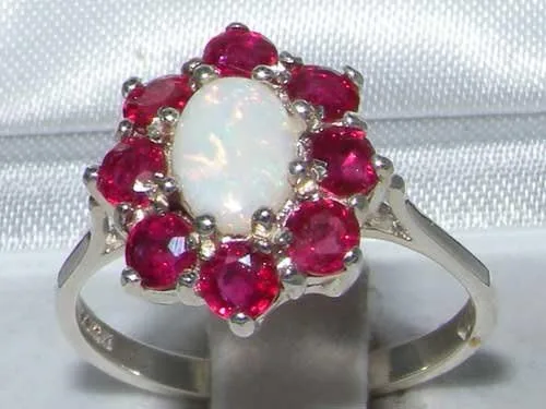 Vista 2 de Anillo de plata de ley 925 auténtico ópalo y rubí para mujer