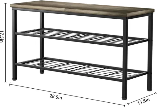 Vista 3 de Zapatero de metal de 3 niveles con parte superior de madera, organizador de zapatos duradero y que ahorra espacio, organizador de zapatos Gris +