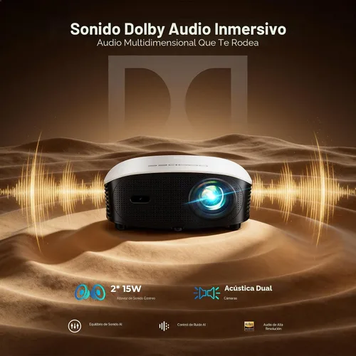 Vista 6 de GooDee Mini proyector inteligente AI con WiFi y Bluetooth - Soporte FHD 4K, compatible con Netflix/YouTube, enfoque automático y Keystone, proyector