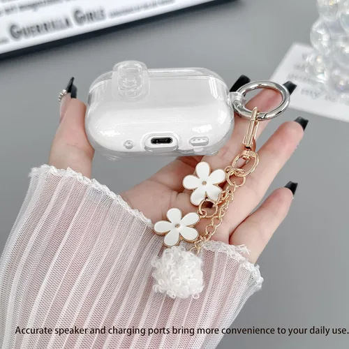 Vista 5 de Bonita funda Magsafe para Airpods Pro 2, clip de bloqueo para niñas y mujeres, con dijes de flores y kit de limpieza, TPU suave, Airpods iPod Pro