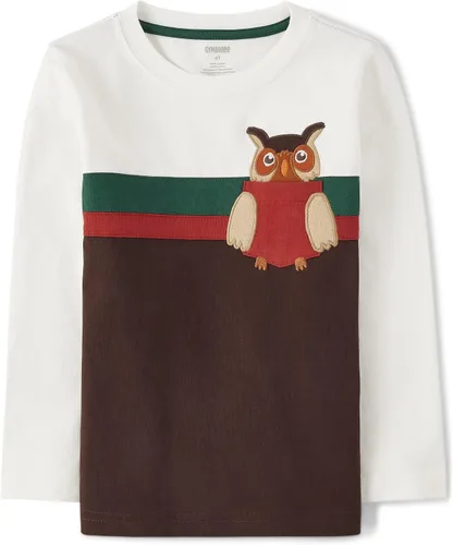 Vista 4 de Gymboree - Camisetas de manga larga con bordado gráfico para niños y niños pequeños, diseño de otoño y festivo Oso de trapo de manzana