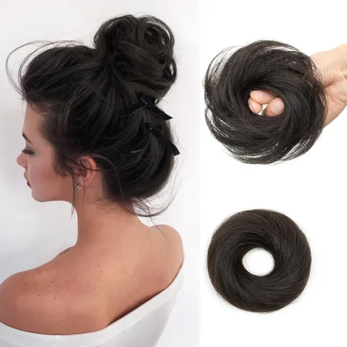 Vista 24 de Moño de Cabello Humano 100%, Moño Desordenado Pieza de Cabello Extensiones de Cabello Humano Real Moño de Cabello Rizado Natural Piezas de Cabello